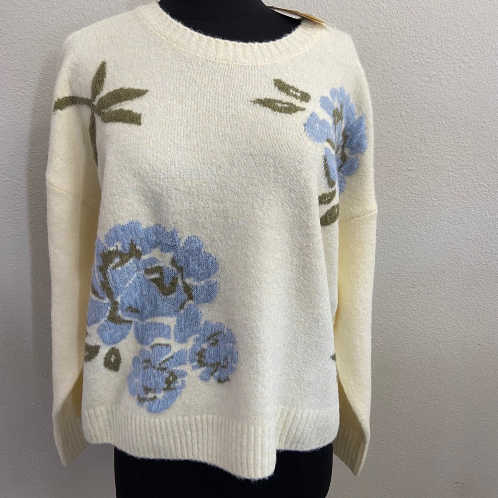 Ted Baker Womens Size M‎ London Cream Floral Wool Alpaca Blend Crew Neck Sweater